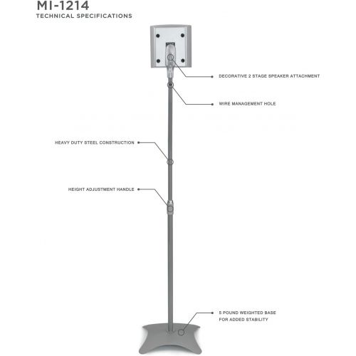  Mount-It! MI-1214 Speaker Stands for Home Theater 5.1 Channel Surround Sound System Satellite Speaker Stands Mounts, Rear and Front, 2 Pairs, 10 lb Capacity