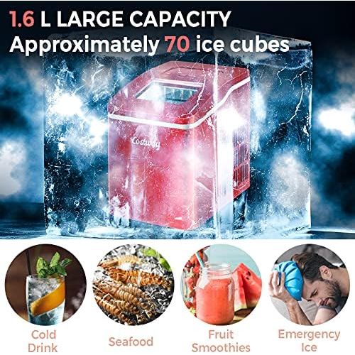  [아마존베스트]RELAX4LIFE Ice Cube Maker Portable 1.6 L Ice Maker 9 Ice Cubes in 8 Minutes Ice Cube Maker 12 kg per Day Silent Ice Maker with Self-Cleaning Function Including Scoop for Home Bar (