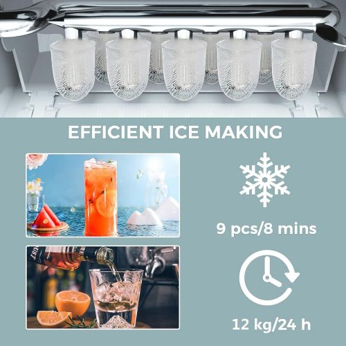  [아마존베스트]RELAX4LIFE Ice Cube Maker Portable 1.6 L Ice Maker 9 Ice Cubes in 8 Minutes Ice Cube Maker 12 kg per Day Silent Ice Maker with Self-Cleaning Function Including Scoop for Home Bar (