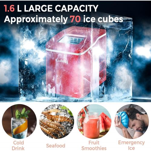  [아마존베스트]RELAX4LIFE Ice Cube Maker Portable 1.6 L Ice Maker 9 Ice Cubes in 8 Minutes Ice Cube Maker 12 kg per Day Silent Ice Maker with Self-Cleaning Function Including Scoop for Home Bar (