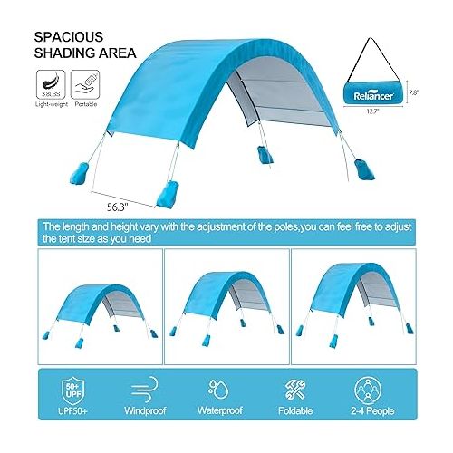  RELIANCER Portable Family Beach Tent Fits 2-4 Adults,Outdoor Deluxe Shade Tent,UPF 50+ UV Protection,Easy Set-Up Sun Shelter,Camping Sun Shade Canopy,Sunshade for Trip Fishing Park Picnics Sand Grass