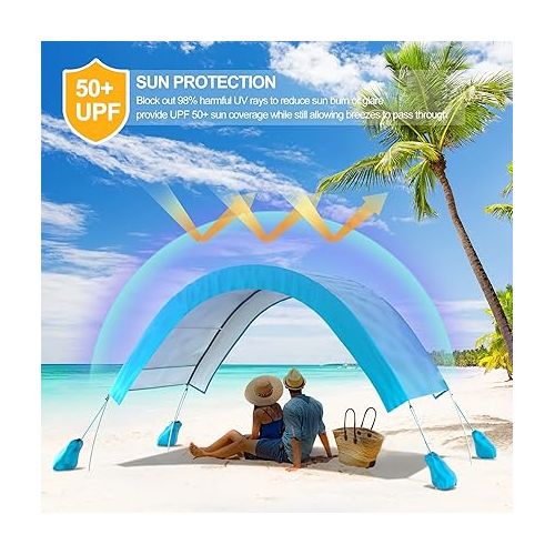  RELIANCER Portable Family Beach Tent Fits 2-4 Adults,Outdoor Deluxe Shade Tent,UPF 50+ UV Protection,Easy Set-Up Sun Shelter,Camping Sun Shade Canopy,Sunshade for Trip Fishing Park Picnics Sand Grass