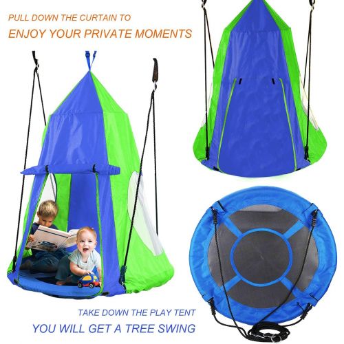  [아마존베스트]Hanging Tree Swing Tent Waterproof Kids Backyard Hammock Chair Max Capacity 600lbs Detachable Play Tent Swing Play House Castle Nest Pod Indoor Outdoor Bedroom Ceiling Hanging Tent