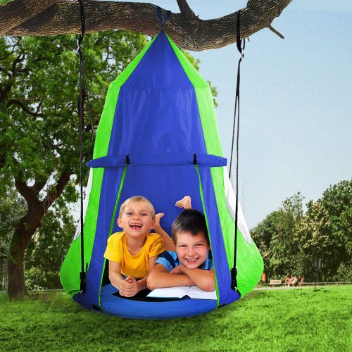  [아마존베스트]Hanging Tree Swing Tent Waterproof Kids Backyard Hammock Chair Max Capacity 600lbs Detachable Play Tent Swing Play House Castle Nest Pod Indoor Outdoor Bedroom Ceiling Hanging Tent