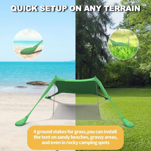  RELIANCER 7’x7.5’ Pop Up Family Beach Tent Lycra Sun Shade Canopy Portable Camping Sun Shelters UPF50+ UV Protection Outdoor Sunshade w/Sand Shovel Carrying Bag for Trips Fishing Backyard Pa