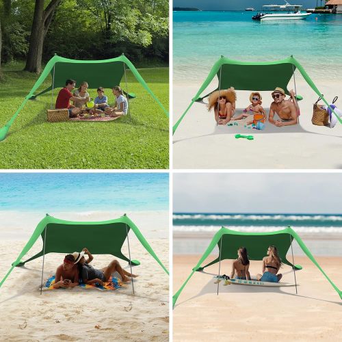  RELIANCER 7’x7.5’ Pop Up Family Beach Tent Lycra Sun Shade Canopy Portable Camping Sun Shelters UPF50+ UV Protection Outdoor Sunshade w/Sand Shovel Carrying Bag for Trips Fishing Backyard Pa