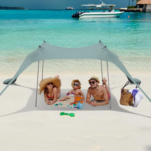  RELIANCER 10’x10’ Pop Up Family Beach Tent Lycra Sun Shade Canopy Portable Camping Sun Shelters UPF50+ UV Protection Outdoor Sunshade w/Sand Shovel Carrying Bag for Trips Fishing Backyard Pa