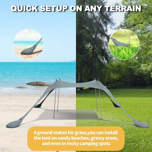  RELIANCER 10’x10’ Pop Up Family Beach Tent Lycra Sun Shade Canopy Portable Camping Sun Shelters UPF50+ UV Protection Outdoor Sunshade w/Sand Shovel Carrying Bag for Trips Fishing Backyard Pa