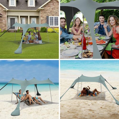  RELIANCER 10’x10’ Pop Up Family Beach Tent Lycra Sun Shade Canopy Portable Camping Sun Shelters UPF50+ UV Protection Outdoor Sunshade w/Sand Shovel Carrying Bag for Trips Fishing Backyard Pa