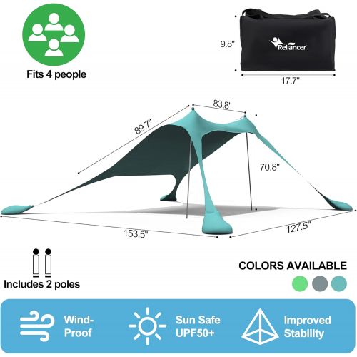  RELIANCER 7’x7.5’ Pop Up Family Beach Tent Lycra Sun Shade Canopy Portable Camping Sun Shelters UPF50+ UV Protection Outdoor Sunshade w/Sand Shovel Carrying Bag for Trips Fishing Backyard Pa