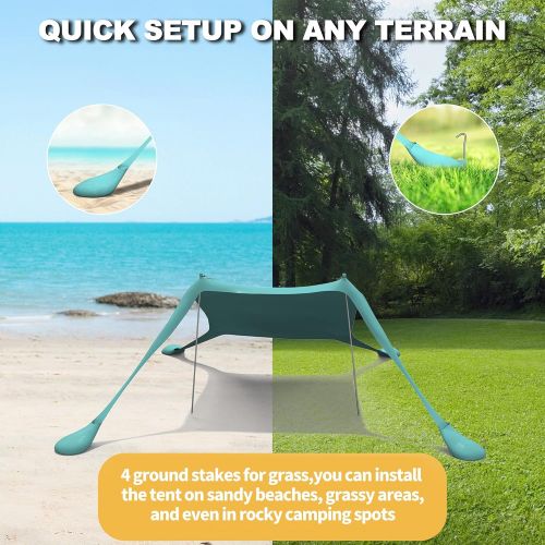  RELIANCER 7’x7.5’ Pop Up Family Beach Tent Lycra Sun Shade Canopy Portable Camping Sun Shelters UPF50+ UV Protection Outdoor Sunshade w/Sand Shovel Carrying Bag for Trips Fishing Backyard Pa