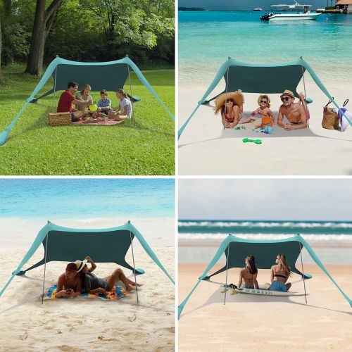  RELIANCER 7’x7.5’ Pop Up Family Beach Tent Lycra Sun Shade Canopy Portable Camping Sun Shelters UPF50+ UV Protection Outdoor Sunshade w/Sand Shovel Carrying Bag for Trips Fishing Backyard Pa