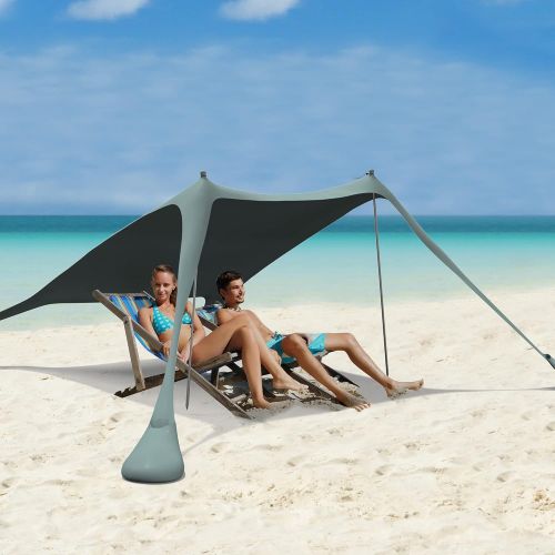  RELIANCER 7’x7.5’ Pop Up Family Beach Tent Lycra Sun Shade Canopy Portable Camping Sun Shelters UPF50+ UV Protection Outdoor Sunshade w/Sand Shovel Carrying Bag for Trips Fishing Backyard Pa