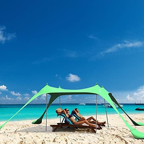  RELIANCER 10’x10’ Pop Up Family Beach Tent Lycra Sun Shade Canopy Portable Camping Sun Shelters UPF50+ UV Protection Outdoor Sunshade w/Sand Shovel Carrying Bag for Trips Fishing Backyard Pa