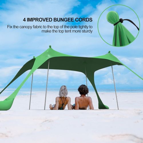  RELIANCER 10’x10’ Pop Up Family Beach Tent Lycra Sun Shade Canopy Portable Camping Sun Shelters UPF50+ UV Protection Outdoor Sunshade w/Sand Shovel Carrying Bag for Trips Fishing Backyard Pa