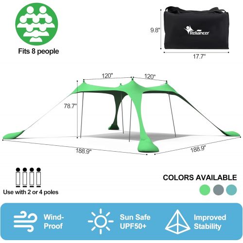  RELIANCER 10’x10’ Pop Up Family Beach Tent Lycra Sun Shade Canopy Portable Camping Sun Shelters UPF50+ UV Protection Outdoor Sunshade w/Sand Shovel Carrying Bag for Trips Fishing Backyard Pa