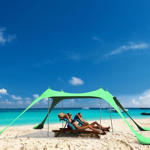  RELIANCER 10’x10’ Pop Up Family Beach Tent Lycra Sun Shade Canopy Portable Camping Sun Shelters UPF50+ UV Protection Outdoor Sunshade w/Sand Shovel Carrying Bag for Trips Fishing Backyard Pa