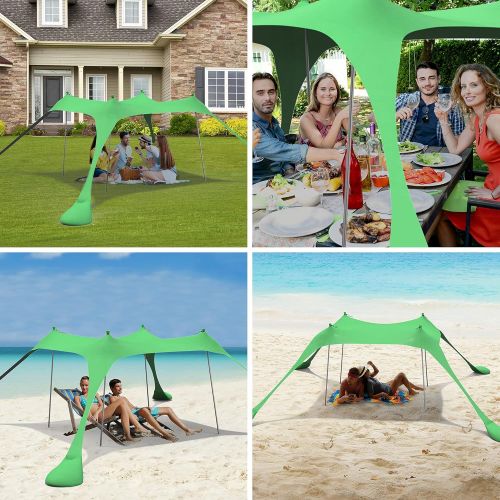  RELIANCER 10’x10’ Pop Up Family Beach Tent Lycra Sun Shade Canopy Portable Camping Sun Shelters UPF50+ UV Protection Outdoor Sunshade w/Sand Shovel Carrying Bag for Trips Fishing Backyard Pa