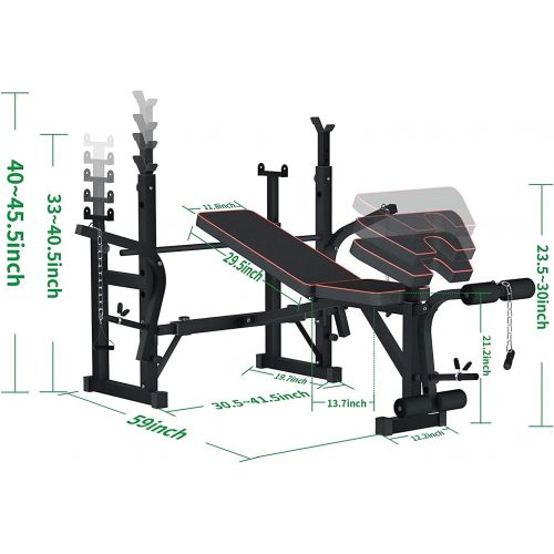  Reliancer Adjustable Multi-Function Foldable Weight Bench and Fitness Barbell Rack Commercial Weight Lifting Support w/Leg Developer Arm Training Equipment Home Gym Full-Body Stren