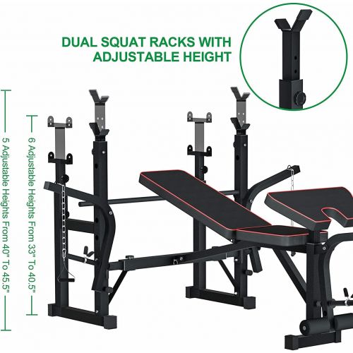  Reliancer Adjustable Multi-Function Foldable Weight Bench and Fitness Barbell Rack Commercial Weight Lifting Support w/Leg Developer Arm Training Equipment Home Gym Full-Body Stren