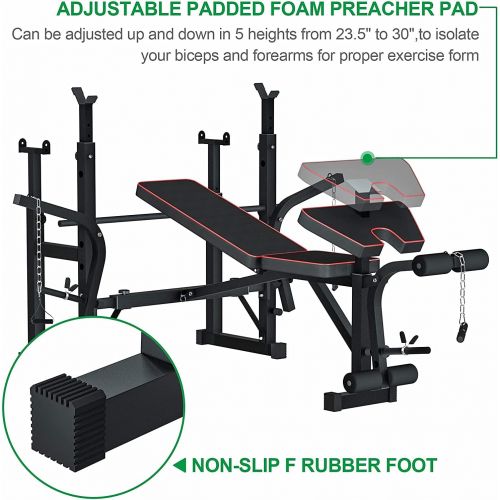  Reliancer Adjustable Multi-Function Foldable Weight Bench and Fitness Barbell Rack Commercial Weight Lifting Support w/Leg Developer Arm Training Equipment Home Gym Full-Body Stren