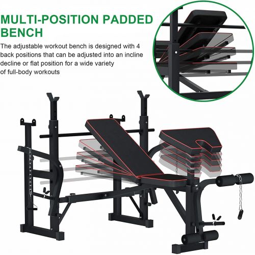  Reliancer Adjustable Multi-Function Foldable Weight Bench and Fitness Barbell Rack Commercial Weight Lifting Support w/Leg Developer Arm Training Equipment Home Gym Full-Body Stren