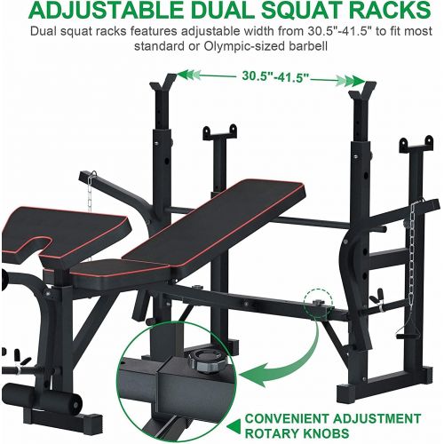  Reliancer Adjustable Multi-Function Foldable Weight Bench and Fitness Barbell Rack Commercial Weight Lifting Support w/Leg Developer Arm Training Equipment Home Gym Full-Body Stren