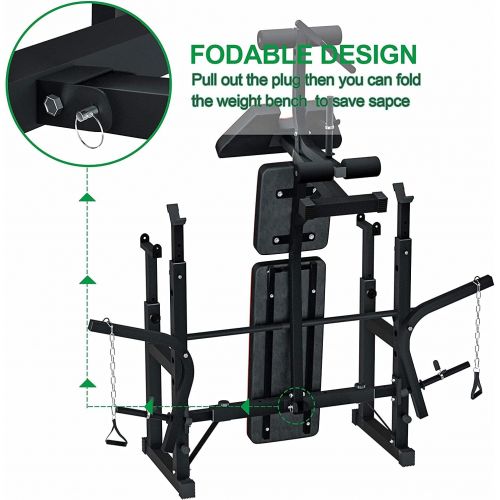  Reliancer Adjustable Multi-Function Foldable Weight Bench and Fitness Barbell Rack Commercial Weight Lifting Support w/Leg Developer Arm Training Equipment Home Gym Full-Body Stren