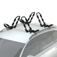 Reliancer 2 Pairs Folding Kayak Rack J-Style Car Roof Rack for Canoe Surfboard Ski Board SUP w/ 4PCS Ratchet Tie-Mount Straps Roof Car Carriers Universal Rooftop Mount Racks