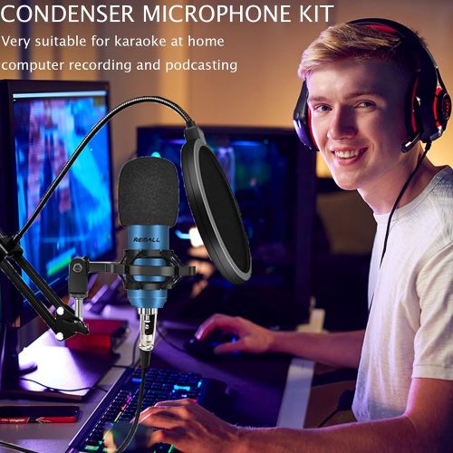  REMALL BM800 Condenser Microphone, Podcast Equipment Bundle Microphone for Mac USB Streaming PC Metal 192KHZ/24Bit Plug&Play Recording Microphone with Professional