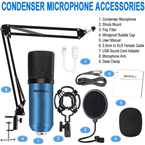  REMALL BM800 Condenser Microphone, Podcast Equipment Bundle Microphone for Mac USB Streaming PC Metal 192KHZ/24Bit Plug&Play Recording Microphone with Professional