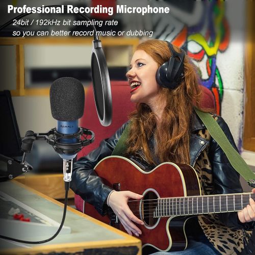  REMALL BM800 Condenser Microphone, Podcast Equipment Bundle Microphone for Mac USB Streaming PC Metal 192KHZ/24Bit Plug&Play Recording Microphone with Professional