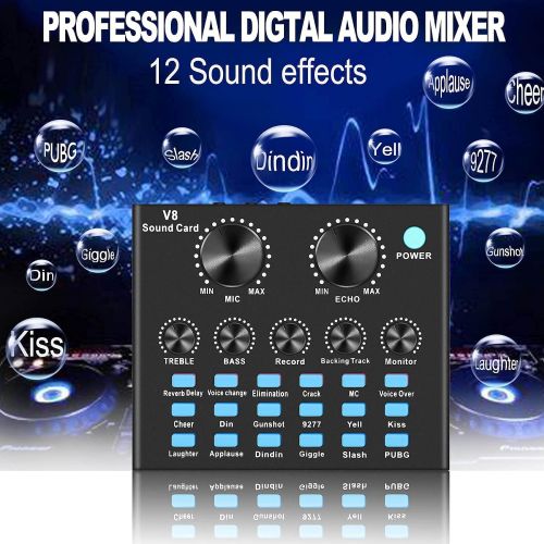  [아마존베스트]REMALL Bluetooth Sound Mixer Board for Live Streaming, V8 Sound Card with Effects, Audio Mixer for Music Recording Zoom Singing Broadcast for iPhone Cell Phone Computer Laptop Type