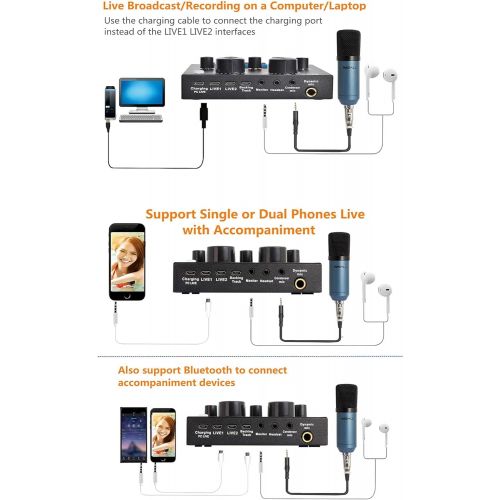 [아마존베스트]REMALL Bluetooth Sound Mixer Board for Live Streaming, V8 Sound Card with Effects, Audio Mixer for Music Recording Zoom Singing Broadcast for iPhone Cell Phone Computer Laptop Type