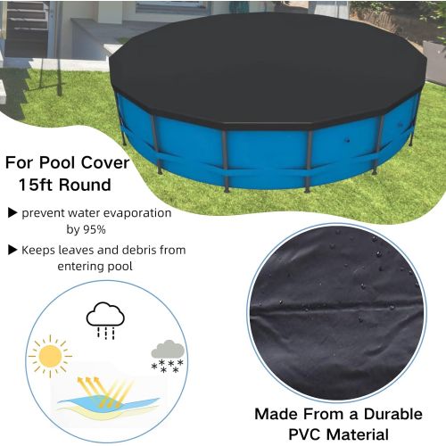  REMAS Pool Cover 15 Ft Round,Above Ground Pool Cover 15 Ft Round,for Intex 28241EH,for Summer Waves Pool Cover 15 Foot Round with Drawstring Design