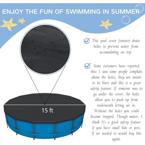 REMAS Pool Cover 15 Ft Round,Above Ground Pool Cover 15 Ft Round,for Intex 28241EH,for Summer Waves Pool Cover 15 Foot Round with Drawstring Design