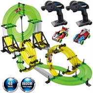 [아마존베스트]REMOKING Rail Race RC Track Car Toys 860cm Build Your Own 3D Super Track Ultimate Slot Car Playset 2 Cars 2 Remote Controller Party Game Kids Friends