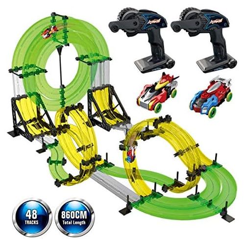  [아마존베스트]REMOKING Rail Race RC Track Car Toys 860cm Build Your Own 3D Super Track Ultimate Slot Car Playset 2 Cars 2 Remote Controller Party Game Kids Friends