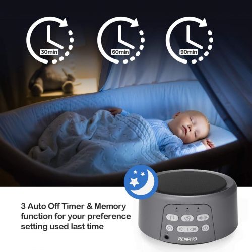  White Noise Machine, Sleep Sound Machine for Baby Kid Adult, RENPHO 36 HiFi Non-Looping Soothing Sound Sleep Therapy for Home Nursery Office Travel, 3 Auto-Off Timer & Memory Funct