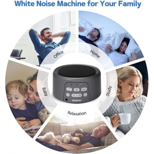  White Noise Machine, Sleep Sound Machine for Baby Kid Adult, RENPHO 36 HiFi Non-Looping Soothing Sound Sleep Therapy for Home Nursery Office Travel, 3 Auto-Off Timer & Memory Funct