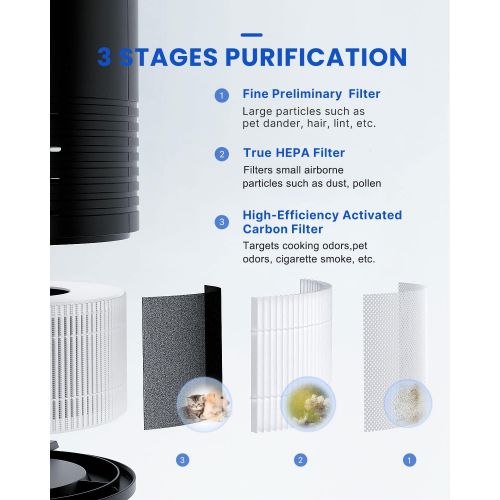  RENPHO Air Purifier for Home Bedroom Pets Hair, True HEPA Air Filter cleaner, Eliminate Dander Smoke Pollen Dust Airborne with 3-Stage Filtration System, Desktop, Table Top, Small