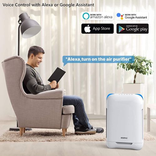  RENPHO Smart WiFi Air Purifier for Home Large Room Up to 356 Ft², H13 True HEPA Air Cleaner Filter for Allergies and Pets, Intercept Dust Pollen Smoke Odor, Quiet 28dB