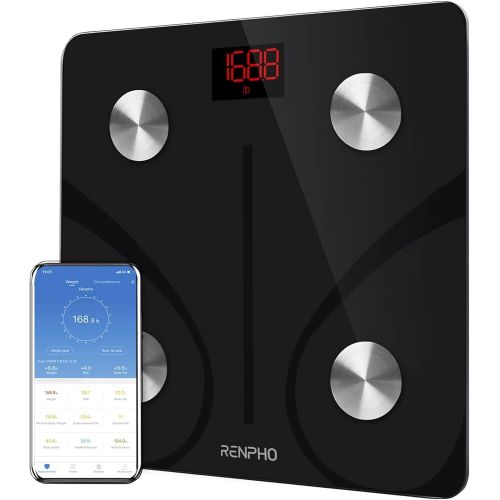  RENPHO Bluetooth Body Fat Scale Smart BMI Scale Digital Bathroom Wireless Weight Scale, Body Composition Analyzer with Smartphone App 396 lbs - Black