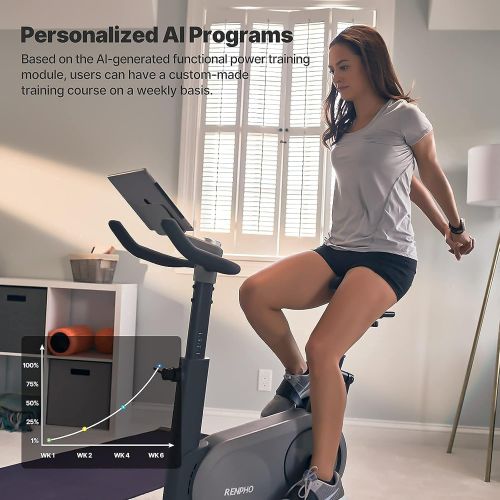  RENPHO AI Smart Exercise Bike Indoor Cycling Bike with Auto Resistance, FTP Power Training Stationary Bike for Home Gym, Bluetooth Connected Fitness Upright Bike Compatible with Zw