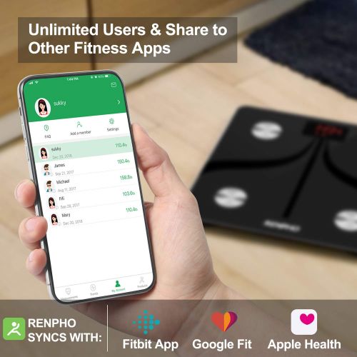  RENPHO Bluetooth Body Fat Scale USB Rechargeable Smart Digital Bathroom Weight Scale with iOS & Android Smartphone App Wireless BMI Scale Body Fat Monitors, 396 lbs