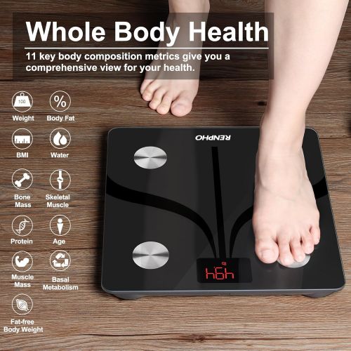  RENPHO Bluetooth Body Fat Scale USB Rechargeable Smart Digital Bathroom Weight Scale with iOS & Android Smartphone App Wireless BMI Scale Body Fat Monitors, 396 lbs