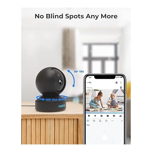  REOLINK 2K Indoor Security Camera, E1 2.4G WiFi Camera Wireless for Baby/Pet Monitor with Phone app, 360 Degree Pet Camera with Person/Pet Detection, 2-Way Audio, Night Vision, Local Storage