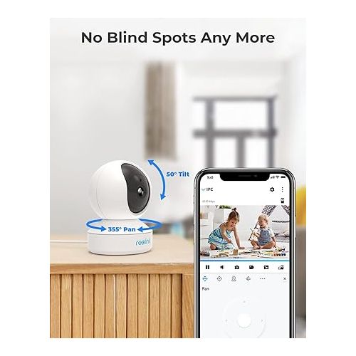  REOLINK 2K Indoor Camera, E1 Plug-in 2.4G WiFi Security Camera Wireless for Baby/Pet Monitor with Phone app, 360 Degree Pet Camera with Person/Pet Detection, Night Vision, 2-Way Audio, Local Storage