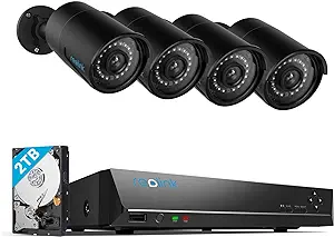 REOLINK 8CH 5MP PoE Security Camera System, 4pcs 5MP Wired PoE IP Cameras Outdoor with Person Vehicle Detection, 4K 8CH NVR with 2TB HDD for 24-7 Recording, RLK8-410B4-5MP Black