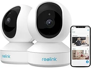 REOLINK Home Security Camera System, 3MP HD Plug-in Indoor WiFi Pan Tilt Pet Camera, Baby Monitor, Night Vision, 2 Way Audio, Smart Human/Pet Detection, Local microSD Card Storage, E1(2 Pack)